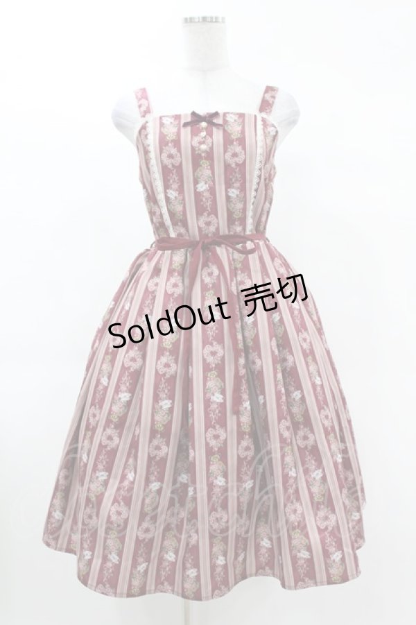 画像1: axes femme kawaii / RosyBear柄ジャンパースカート M ワイン H-25-03-11-1036-AX-OP-NS-ZH (1)