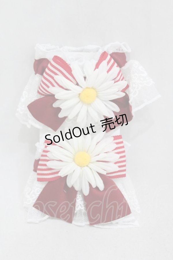 画像1: metamorphose / Flowerチュールカフス  オフ/レッド H-25-03-11-1008-ME-ZA-NS-ZH (1)