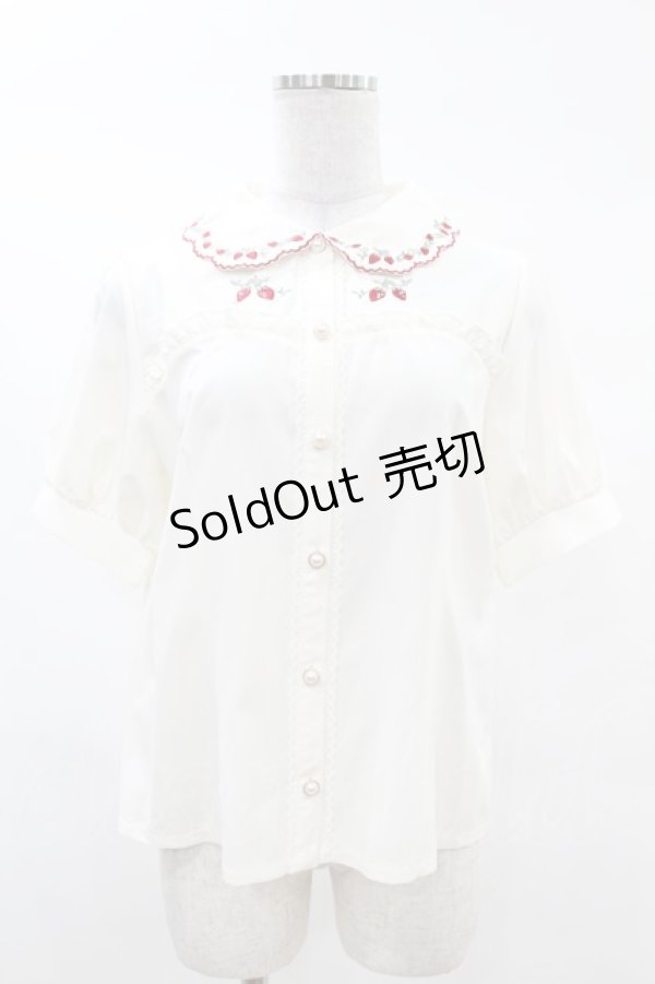 画像1: axes femme POETIQUE / ストロベリー刺繍ブラウス M アイボリー H-25-03-11-1053-AX-BL-NS-ZH (1)