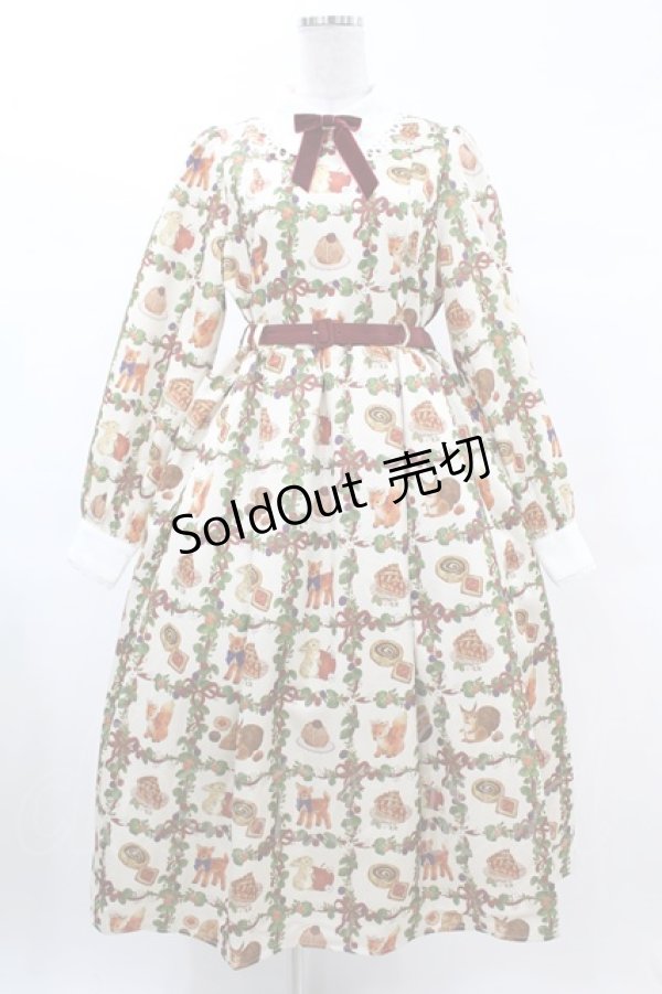 画像1: axes femme kawaii / 森のケーキ屋さん柄ワンピース M アイボリー H-25-03-11-1027-AX-OP-NS-ZH (1)