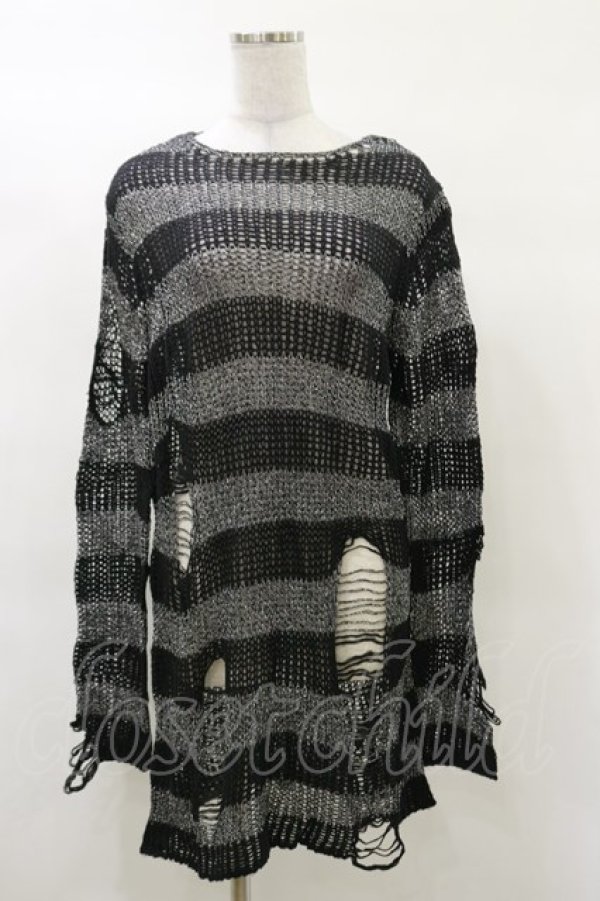 画像1: KILL STAR / Abyss Knit Sweater S 黒×シルバーグレー H-25-03-12-044-SL-TO-KB-ZH (1)