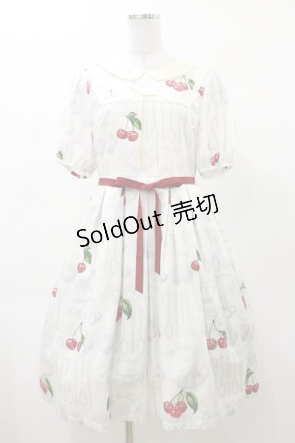 画像1: Leur Getter / Tea Cup Cherry袖付きワンピース M オフ白 H-25-03-12-073-LU-OP-KB-ZH (1)