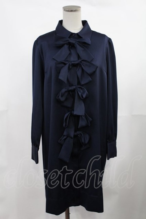 画像1: Maison de FLEUR Petite Robe / フロントリボンドレス M ネイビー H-25-03-12-1017-EL-OP-NS-ZH (1)