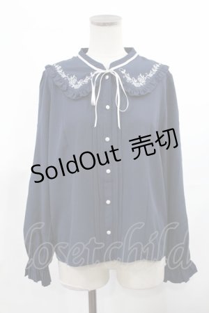 画像: axes femme / ブーケ刺繍フリル襟ブラウス M ネイビー H-25-03-12-1022-AX-BL-NS-ZH