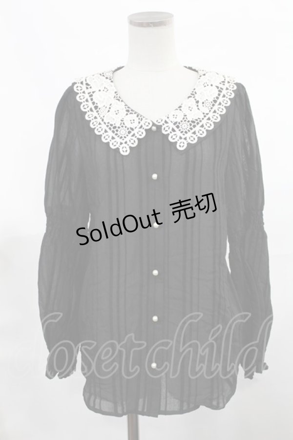 画像1: axes femme POETIQUE / レース襟ベロアストライプブラウス M ブラック H-25-03-12-1027-AX-BL-NS-ZH (1)