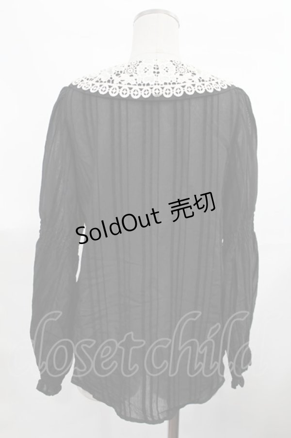 画像2: axes femme POETIQUE / レース襟ベロアストライプブラウス M ブラック H-25-03-12-1027-AX-BL-NS-ZH (2)
