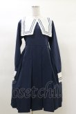 画像1: FLC / 皆方由衣コラボ/襟付きプリーツワンピース L ネイビー H-25-03-13-1070-LO-OP-NS-ZH (1)