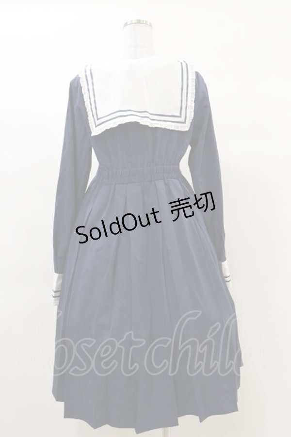画像2: FLC / 皆方由衣コラボ/襟付きプリーツワンピース L ネイビー H-25-03-13-1070-LO-OP-NS-ZH (2)