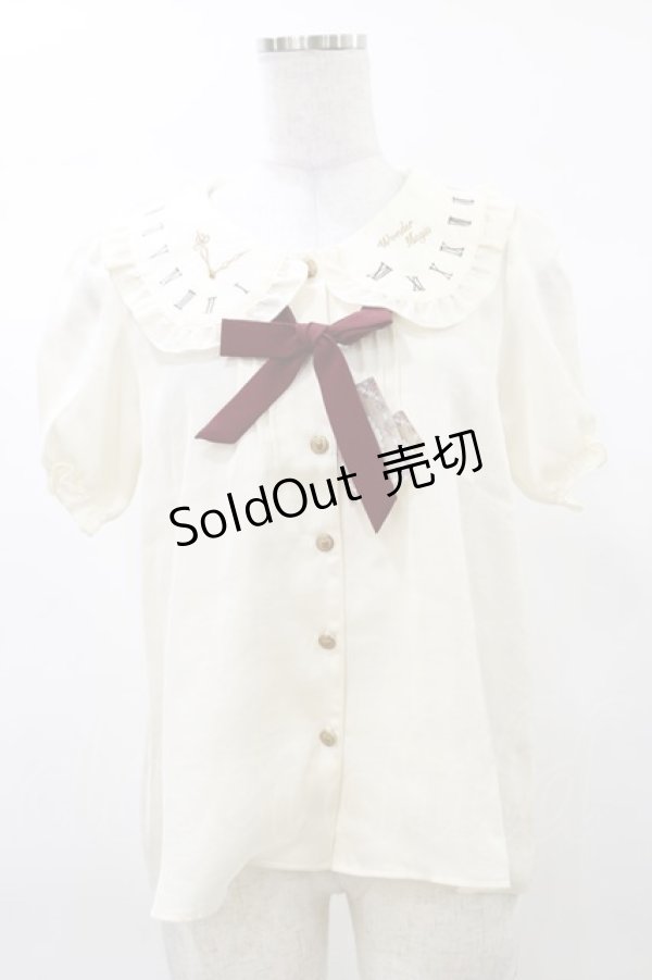 画像1: Amavel / 懐中時計刺繍入り配色リボンタイ付ブラウス Free アイボリー H-25-03-13-1036-CA-BL-NS-ZH (1)