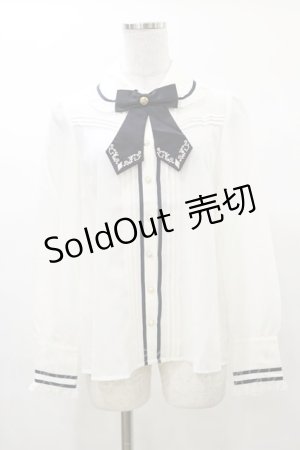 画像: Amavel / 時計刺繍入りリボンタイブラウス Free オフ H-25-03-13-1037-CA-BL-NS-ZH