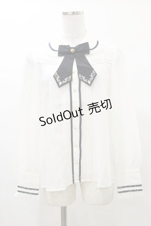 画像1: Amavel / 時計刺繍入りリボンタイブラウス Free オフ H-25-03-13-1037-CA-BL-NS-ZH (1)