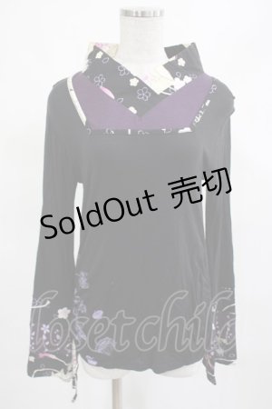 画像: gouk / 着物衿ヨーク切替カットソー  黒×紫 H-25-03-13-016-GO-TO-KB-ZH