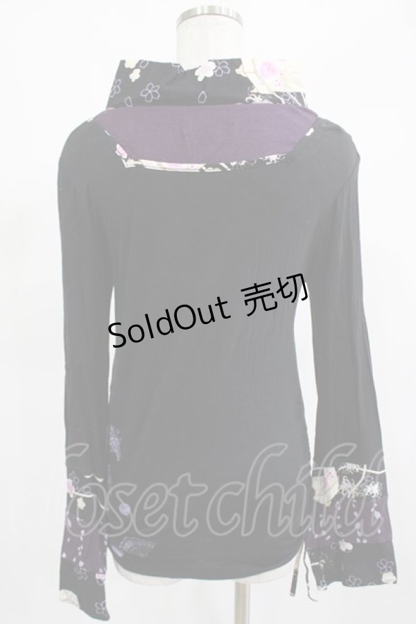 画像2: gouk / 着物衿ヨーク切替カットソー  黒×紫 H-25-03-13-016-GO-TO-KB-ZH (2)
