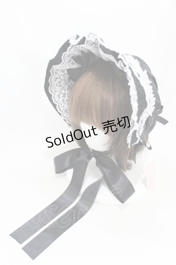 画像1: metamorphose / 無地ラッセルレースつきボンネット  ブラック H-25-03-14-1001-ME-AC-NS-ZH (1)