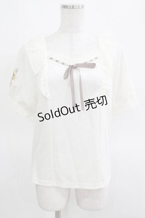 画像1: axes femme POETIQUE / ヒマワリ刺繍フリルカットプルオーバー M オフ H-25-03-14-063-AX-TO-NS-ZH (1)