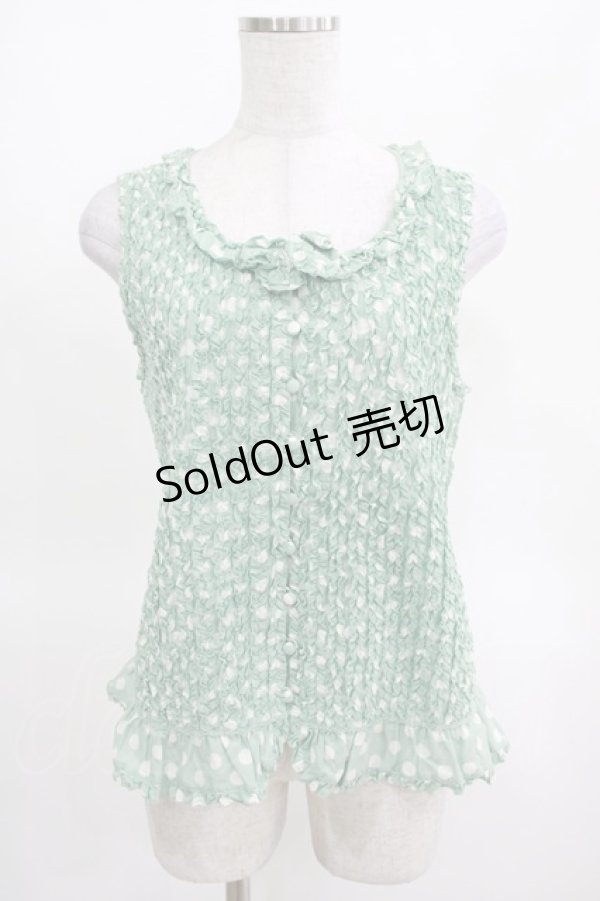 画像1: PINK HOUSE / ドットフリルノースリーブブラウス Free ミント H-25-03-14-072-LO-BL-NS-ZH (1)