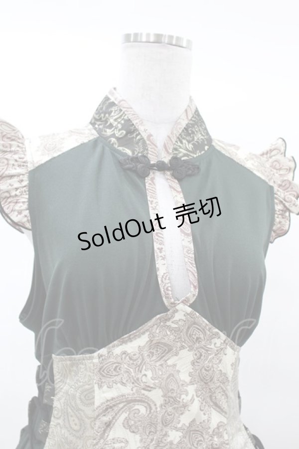 画像4: Qutie Frash / チャイナワンピース  カーキ×ゴールド H-25-03-15-1019-QU-OP-KB-ZH (4)