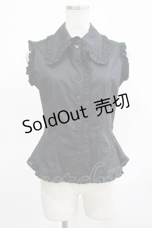 画像: MARBLE / フリルノースリーブブラウス  黒 H-25-03-15-066-GO-BL-KB-ZH