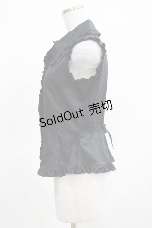 画像2: MARBLE / フリルノースリーブブラウス  黒 H-25-03-15-066-GO-BL-KB-ZH (2)
