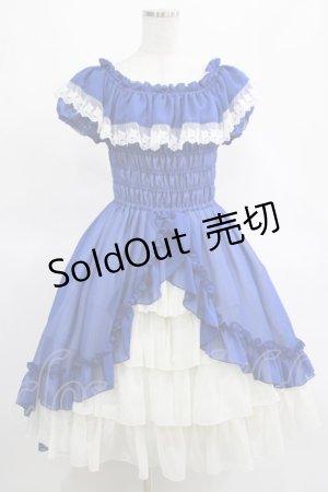 画像: ATELIER PIERROT / オフショルダーシャーリングワンピース  青×白 H-25-03-15-002-EL-OP-KB-ZH