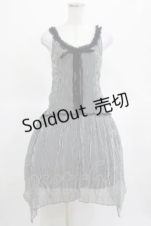 画像: ALGONQUINS / ストライプノースリーブワンピース  黒 H-25-03-15-023-AL-OP-KB-ZH