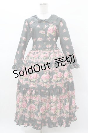 画像: ANGELIQUE ROSA / ローズプリントロングワンピース Free グリーン H-25-03-16-041-LO-OP-NS-ZH