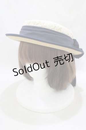 画像: Fi.n.t / レースリボンストローハット  オフ/ネイビー H-25-03-16-1072-CA-AC-NS-ZH