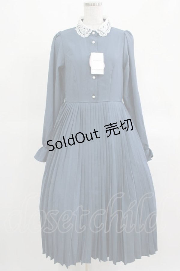 画像1: m petit by misako / レース襟プリーツワンピース M ブルー H-25-03-16-1022-LO-OP-NS-ZH (1)