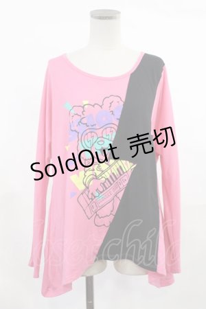 画像: LISTEN FLAVOR / 切替ドルマンカットソー  ピンク×黒 H-25-03-17-020-PU-TO-KB-ZH