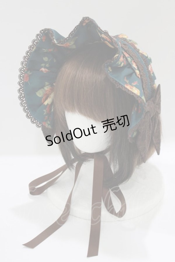 画像1: axes femme kawaii / アンティークローズ柄ハーフボンネット  グリーン H-25-03-18-082-AX-AC-NS-ZH (1)