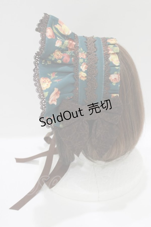 画像2: axes femme kawaii / アンティークローズ柄ハーフボンネット  グリーン H-25-03-18-082-AX-AC-NS-ZH (2)