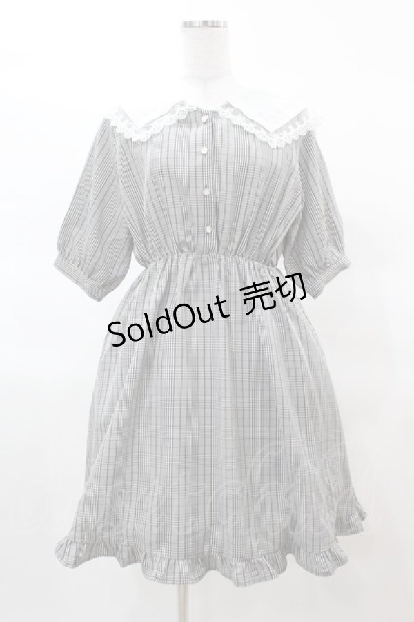 画像1: axes femme POETIQUE / レース襟チェックワンピース M ブラック H-25-03-19-1018-AX-OP-NS-ZH (1)