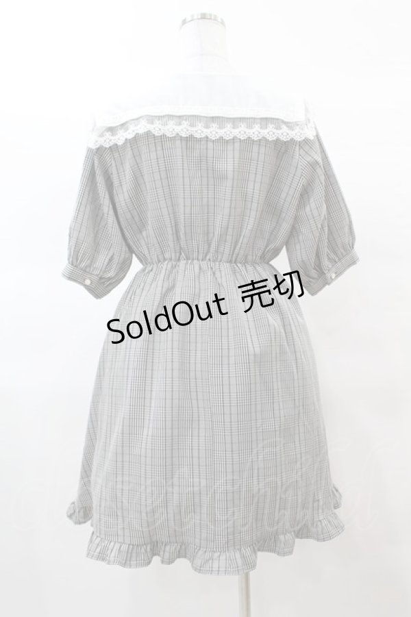 画像2: axes femme POETIQUE / レース襟チェックワンピース M ブラック H-25-03-19-1018-AX-OP-NS-ZH (2)