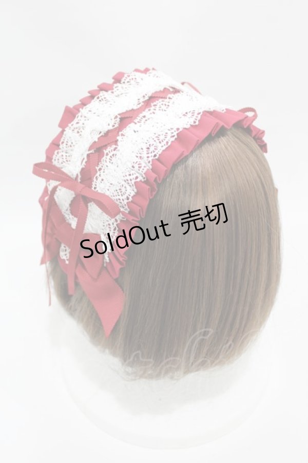 画像2: ALICE and the PIRATES / フランチェスカフリルヘッドドレス  エンジ/オフ白 H-25-03-19-1003-PA-AC-NS-ZH (2)