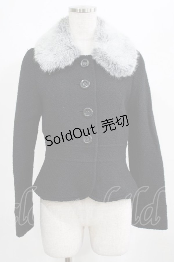 画像1: Emily Temple cute / ファーカラーショートコート  黒 H-25-03-21-047-ET-CO-KB-ZT-C016 (1)