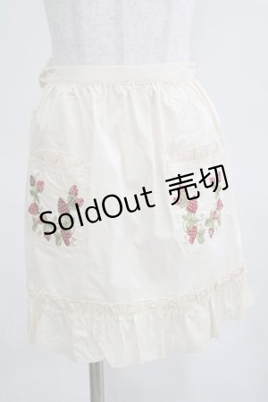 画像: axes femme kawaii / 苺刺繍ハーフエプロン Free 生成り H-25-03-22-029-AX-SK-NS-ZH