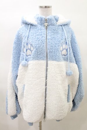 画像: LISTEN FLAVOR / 猫耳肉球ファイヤーボアブルゾン  ライトブルー×ホワイト H-25-03-22-1033-PU-JA-KB-ZT-C014