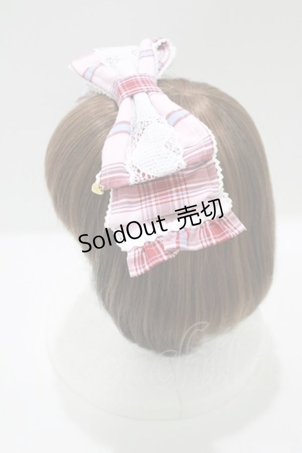 画像2: Angelic Pretty / Heartヒロインリボンヘッドドレス(タータン)  ピンク H-25-03-22-065-AP-AC-NS-ZH (2)