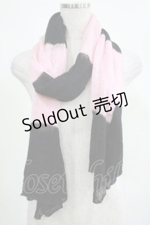画像: PEACE NOW / ボーダーニットマフラー  黒×ピンク H-25-03-23-052-PU-ZA-KB-ZH