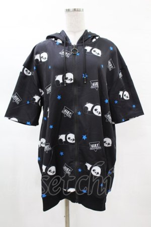 画像: NieR Clothing / 総柄ZIP半袖パーカー F 黒 H-25-03-23-1053-PU-TO-KB-ZH