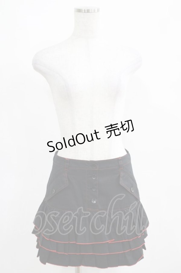 画像4: MA / カラーステッチフリルスカート  黒×赤 H-25-03-23-006-PU-SK-KB-ZH (4)