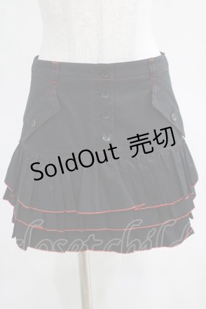 画像: MA / カラーステッチフリルスカート  黒×赤 H-25-03-23-006-PU-SK-KB-ZH