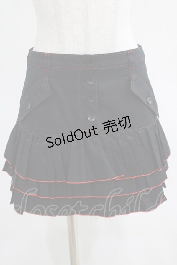 画像1: MA / カラーステッチフリルスカート  黒×赤 H-25-03-23-006-PU-SK-KB-ZH (1)