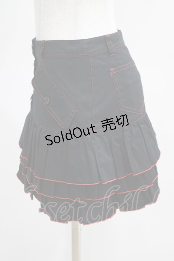 画像2: MA / カラーステッチフリルスカート  黒×赤 H-25-03-23-006-PU-SK-KB-ZH (2)