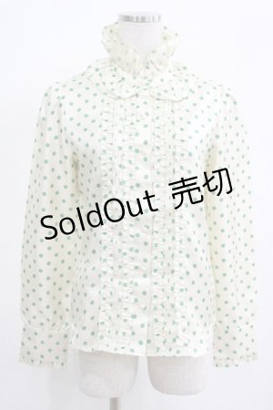 画像: Jane Marple / ドットフリルブラウス  アイボリー×グリーン H-25-03-23-015-JM-BL-KB-ZH