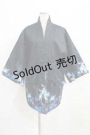 画像: NieR Clothing / 中綿入りキルティングはんてん風アウター  黒/和柄九尾 H-25-03-24-030-PU-JA-KB-ZT071