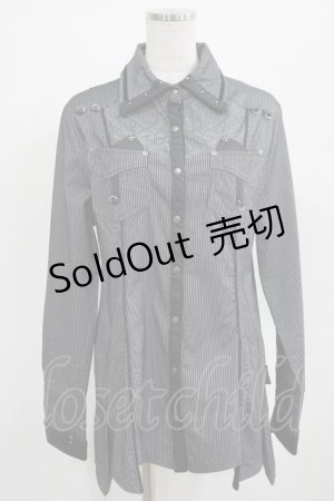 画像: Ozz Croce / プリントストライプロングシャツ  黒×グレー H-25-03-24-033-OO-BL-KB-ZH
