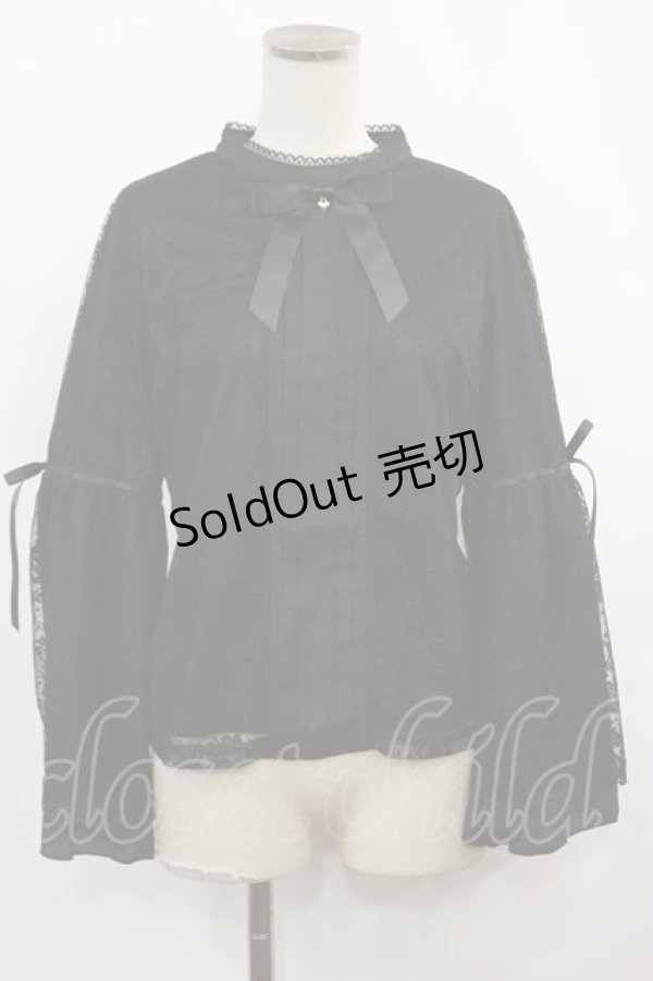 画像1: axes femme POETIQUE / リボン付レース姫袖ブラウス M ブラック H-25-03-24-1028-AX-BL-NS-ZH (1)