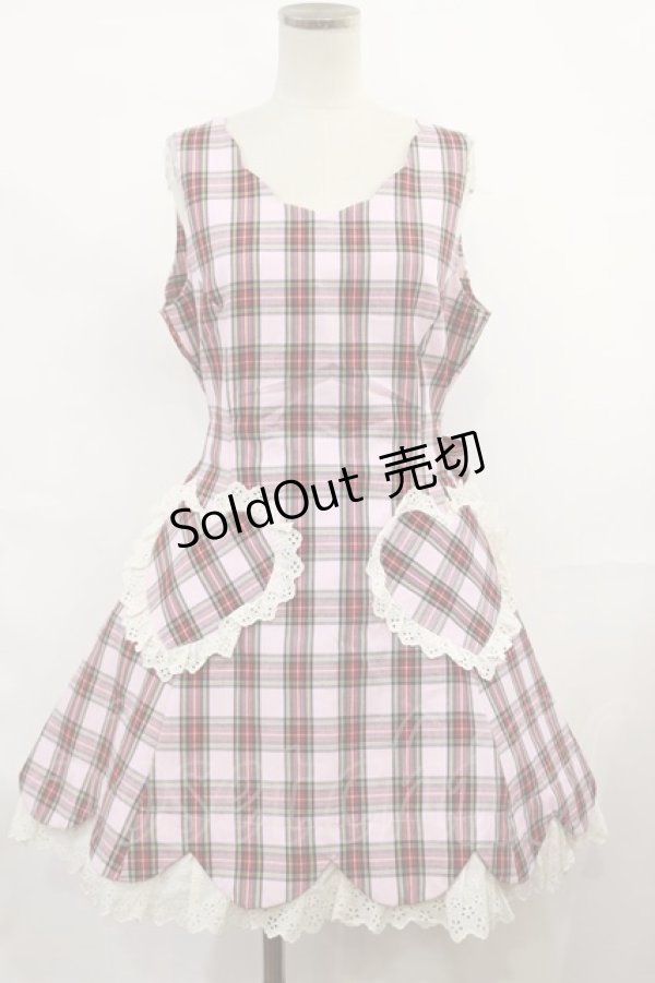 画像1: Angelic Pretty / タータンチェックスカラップジャンパースカート Free ピンク H-25-03-24-1010-AP-OP-NS-ZH (1)