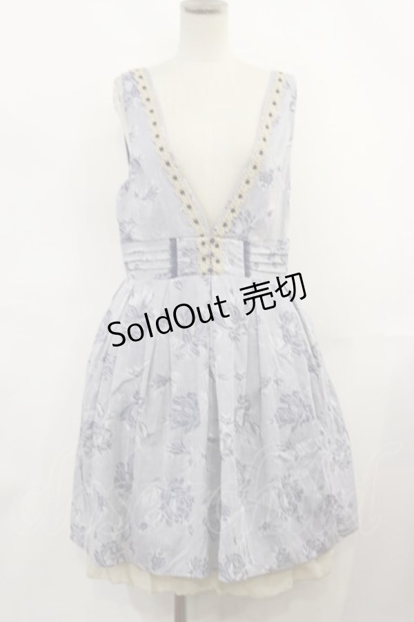 画像1: axes femme / バラ柄ジャガードタックワンピース M ブルー H-25-03-24-1012-AX-OP-NS-ZH (1)